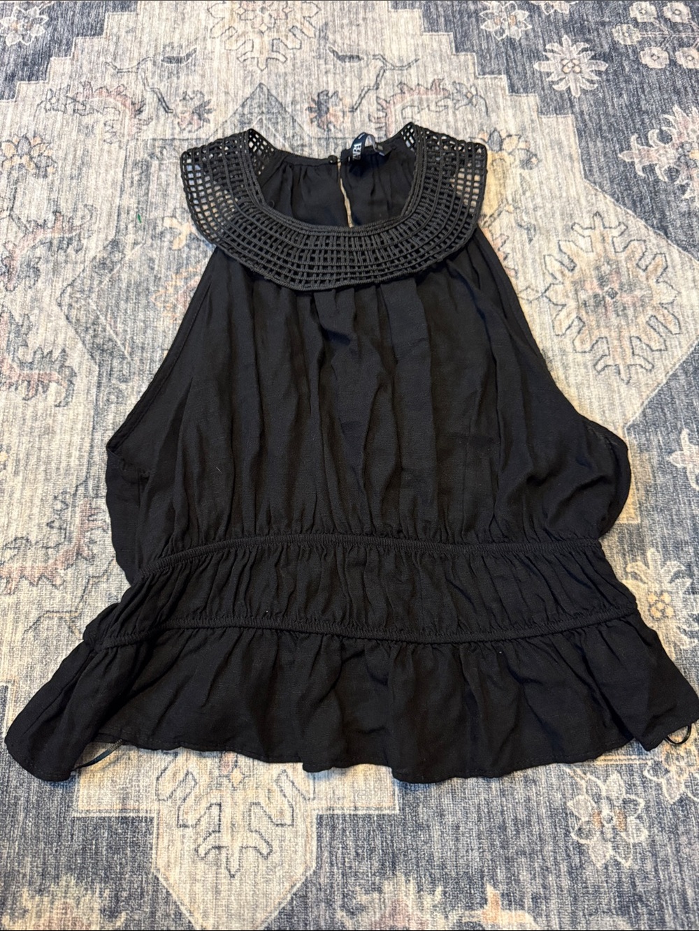 Zara Black Crochet Yoke Sleeveless Tank